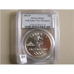 2002 PCGS MS 69 SALT LAKE OLYMPIC SILVER $1