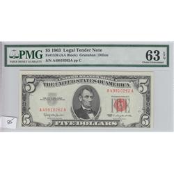$5 RED SEAL PCGS 63 EPQ 1963