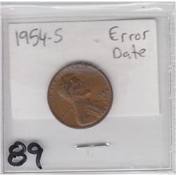 1954 S WHEAT CENT ERROR FILLED 9