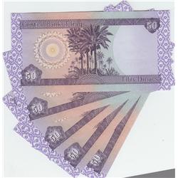 5 NOTES 50 DINAR BANK OF IRAQ (UNC)