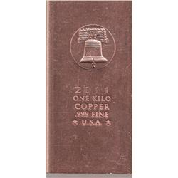 HUGE 1 KILO 2.2 LBS COPPER BAR .999 FINE