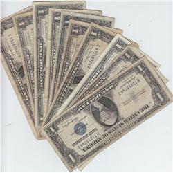 GROUP OF 10 $1 SILVER CERTIFICATES 1935 & 1957
