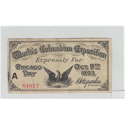 WORLDS COLUMBIAN EXPO TICKET 1893