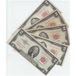 GROUP OF 5 $2 RED SEAL CURRENCY