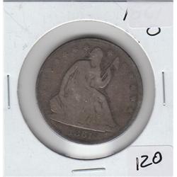 1861 O SEATED HALF
