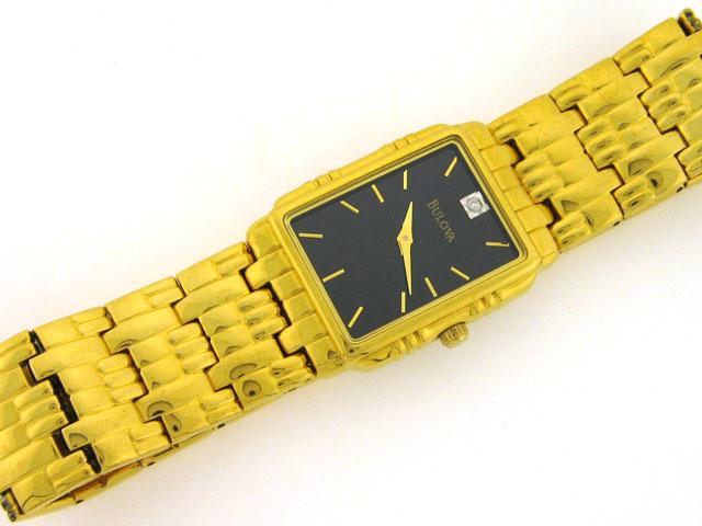 Bulova Gold Tone Stainless Steel Dress Square Black Dial Diamond By Bulova