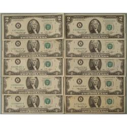 10) 1976 $2 Notes A Mint Mark Boston- Nice Bills