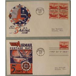 2 First FDC Air Mail First Day Covers 1947