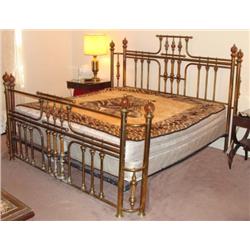 Vintage Brass & Marble Poster Bed King Size Frame