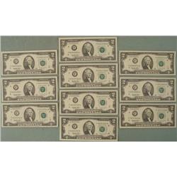 10 UNC 1995 $2 Two Dollar Bills, Notes F Mint Atlanta