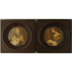 2 Vintage Lady Portraits Pictures in Wood Frames