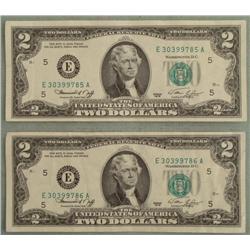 2 Consec Numbered 1976 $2 Bills, Notes E Mint Richmond