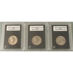 Set of 3 Susan B Anthony Dollars Slabbed 1979P,D,S MS70