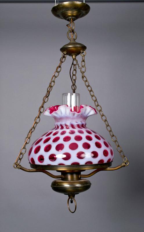 A Fine Cranberry Glass Hanging Lamp 