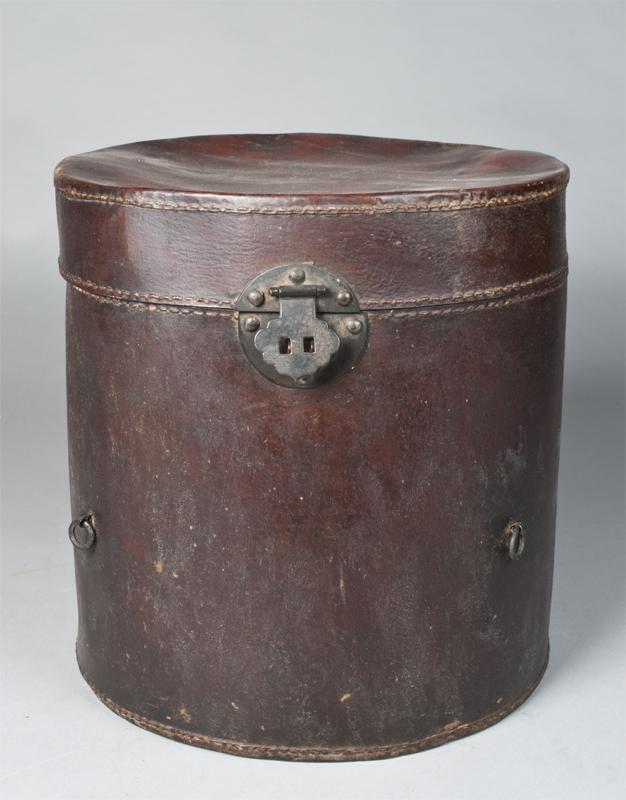 Antique Chinese Leather & Metal Hat Box