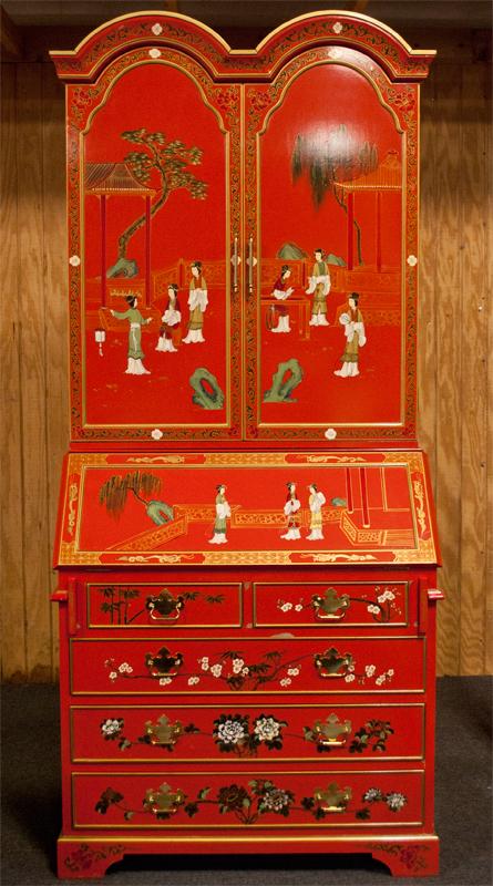 Chinese Red Lacquer Secretaries Desk