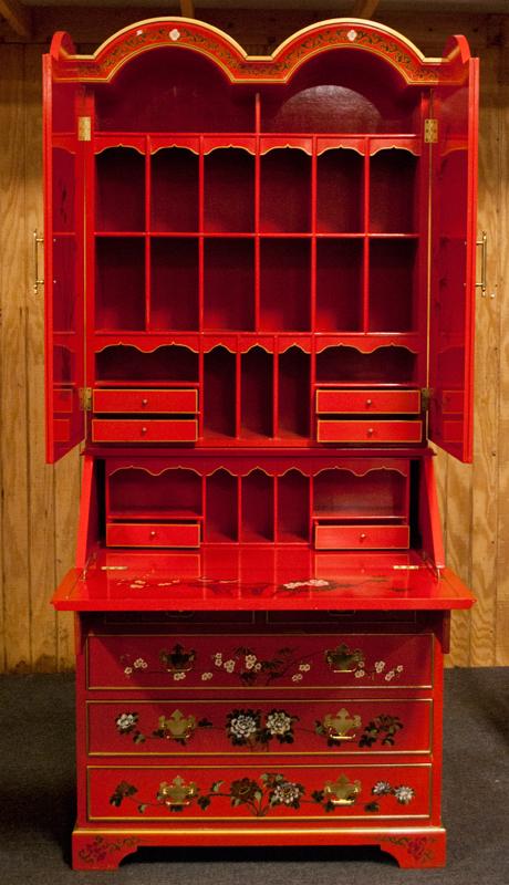 Chinese Red Lacquer Secretaries Desk