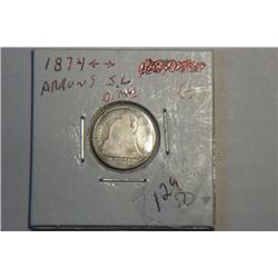 1874 SEATED LIBERTY DIME