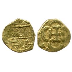 Seville, Spain, cob 1 escudo, Philip II or III, assayer not visible, unique variety with single fleu