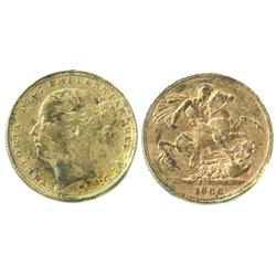 Melbourne, Australia, sovereign, Victoria (young head), 1886-M, from the Egypt (1922).