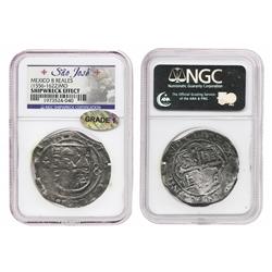 Mexico City, Mexico, cob 8 reales, Philip II or III, assayer F, Grade 1, housed in promotional woode