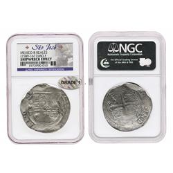 Mexico City, Mexico, cob 8 reales, (160)8/7F, Grade 1, housed in promotional wooden presentation box