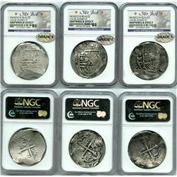 Lot of 3 Mexico City, Mexico, cob 8 reales, Philip III, assayer D, Grade 1.