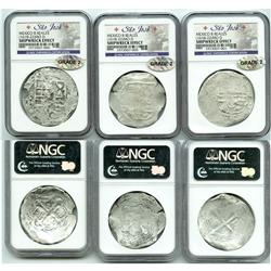 Lot of 3 Mexico City, Mexico, cob 8 reales, Philip III, assayer D, Grade 2.