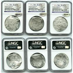 Lot of 3 Mexico City, Mexico, cob 8 reales, Philip III, assayer D, Grade 2.