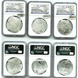 Lot of 3 Mexico City, Mexico, cob 8 reales, Philip III, assayer D, Grade 2.