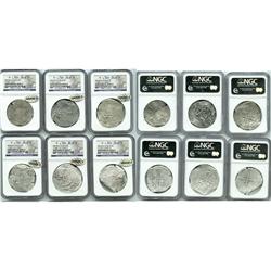 Lot of 6 Mexico City, Mexico, cob 8 reales, Philip II and III, assayers F, D or not visible, Grade 2