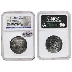 Mexico City, Mexico, cob 4 reales, Philip II or III, assayer F, choice Grade 1, housed in promotiona