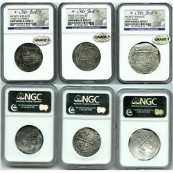 Lot of 3 Mexico City, Mexico, cob 4 reales, Philip II or III, assayer F or not visible, Grade 1.