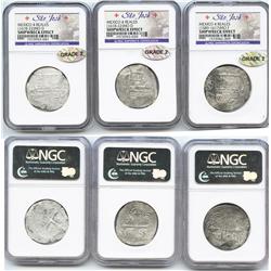 Lot of 3 Mexico City, Mexico, cob 4 reales, Philip II or III, assayers F and D, Grade 2.