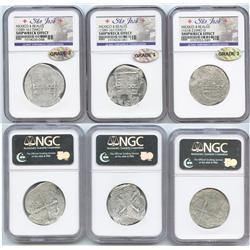 Lot of 3 Mexico City, Mexico, cob 4 reales, Philip II or III, assayers F and D, Grade 3.