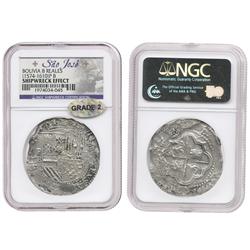 Potosi, Bolivia, cob 8 reales, Philip II, assayer B (2nd period, "Great Module"), Grade 1, housed in