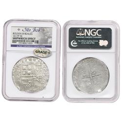 Potosi, Bolivia, cob 8 reales, 1617M, choice Grade 1, housed in promotional wooden presentation box.