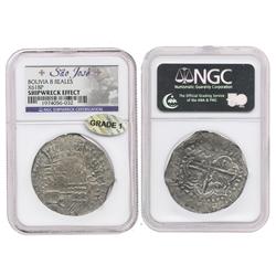 Potosi, Bolivia, cob 8 reales, (1)618, assayer not visible, Grade 1, housed in promotional wooden pr