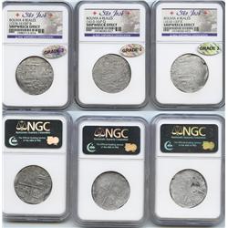 Lot of 3 Potosi, Bolivia, cob 4 reales, Philip III, assayers B, R and Q, Grade 3.
