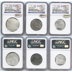 Lot of 3 Spain (various mints) cob 4 reales, Philip II or III, various assayers, Grade 1.