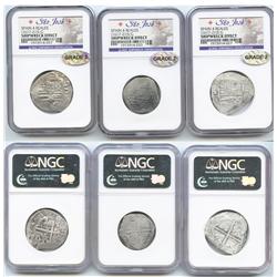Lot of 3 Seville, Spain, cob 4 reales, Philip III, assayer G, Grade 2.