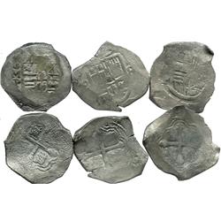 Lot of 3 Mexico City, Mexico, cob 8 reales, Philip IV, assayer P (where visible), all with Blanchard