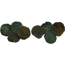 Lot of 4 Santo Domingo, Dominican Republic, copper 4 maravedis, Charles-Joanna, assayer F or oF, bet