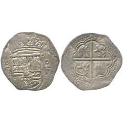 Granada, Spain, cob 1 real, Philip II, assayer oF to right, mintmark oGo to left of shield.