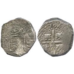 Spain (uncertain mint), cob 2 reales, 1704, assayer not visible.