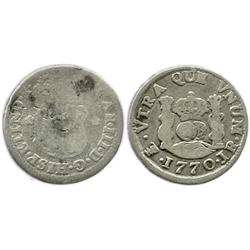 Potosi, Bolivia, pillar 1/2 real, Charles III, 1770JR.