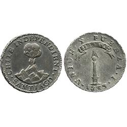 Santiago, Chile, "volcano" 1/2 real, 1833I, medal alignment.