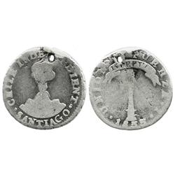 Santiago, Chile, "volcano" 1/2 real, 1833I, medal alignment.