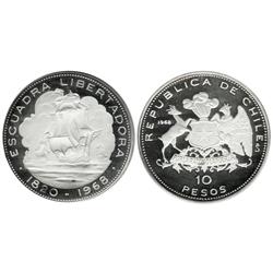 Santiago, Chile, 10 pesos, 1968, Liberation Fleet arrival, encapsulated NGC PF 62 Ultra Cameo.