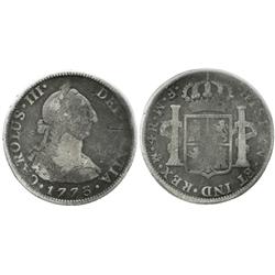 Mexico City, Mexico, bust 4 reales, Charles III, 1773FM, assayers facing rim, scarce.